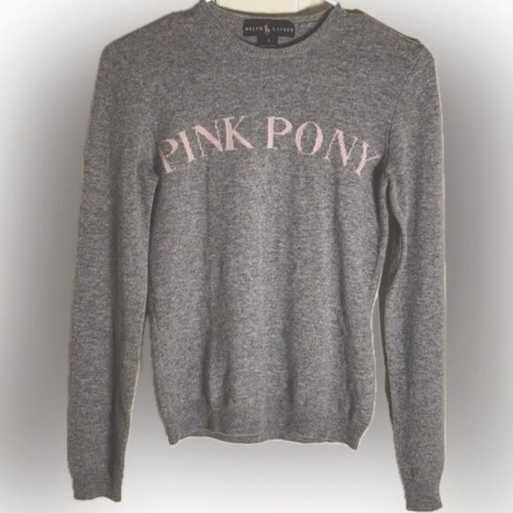 Ralph Lauren Pink Pony Gray Cashmere Crewneck Long-sleeved Sweater - Picture 5 of 17